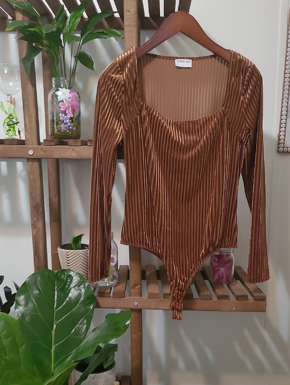 Sophie Rue Cognac Copper Brown Velvet Bodysuit